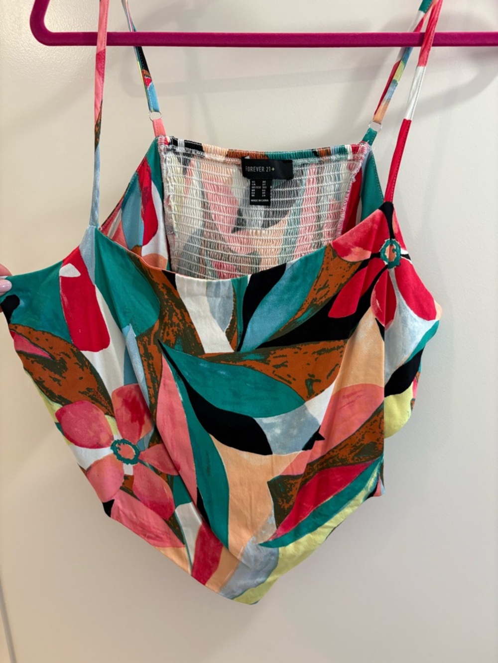Forever 21 Smocked Floral Cami in Teal, Coral & Pink